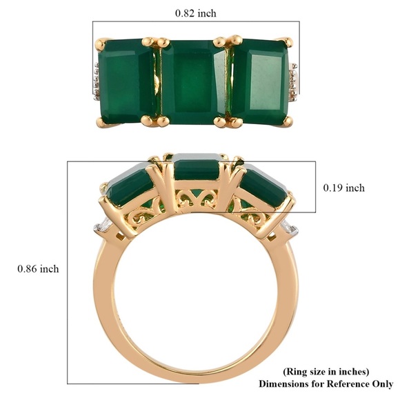 Green Onyx, Diamond 3 Stone Ring in Vermeil YG Over Sterling Silver - Picture 4 of 5
